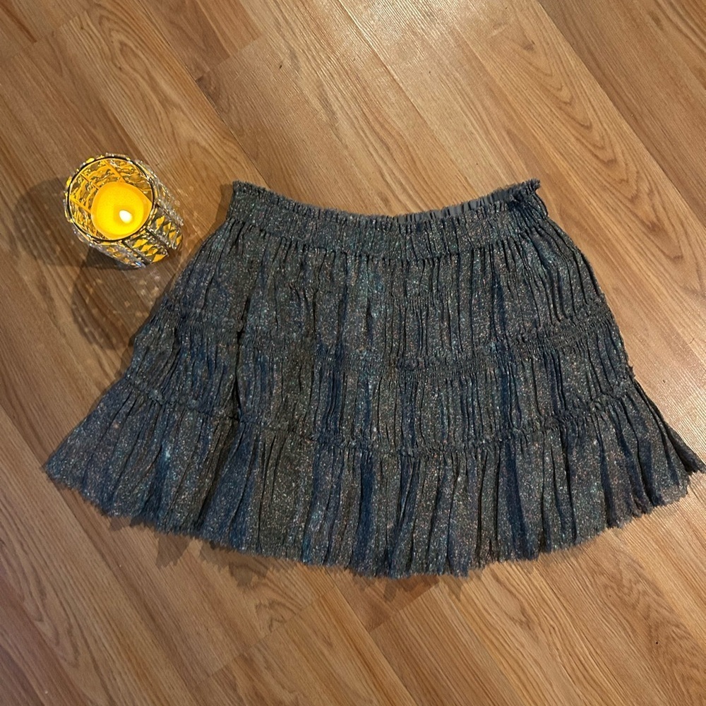 Theory Gray Briona Burning Glitter Silk Skirt
